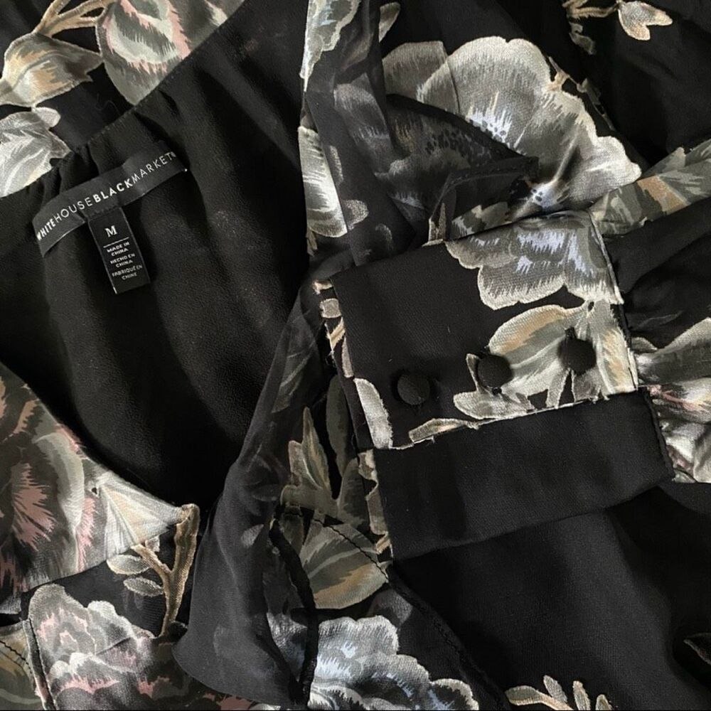 White House Black Market Silk-Blend Floral Burnout Blouse - Sz Med - Picture 5 of 14